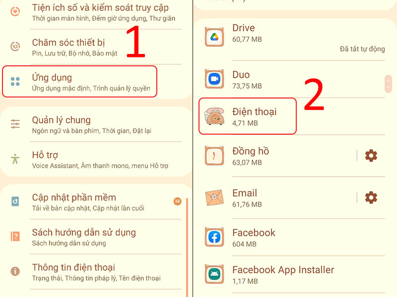 Vào cài đặt ứng dụng